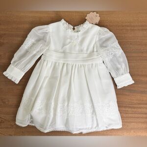 NWT Patachou Designer White Chiffon Lace Tulle Puff Sleeve Baptism Wedding Dress